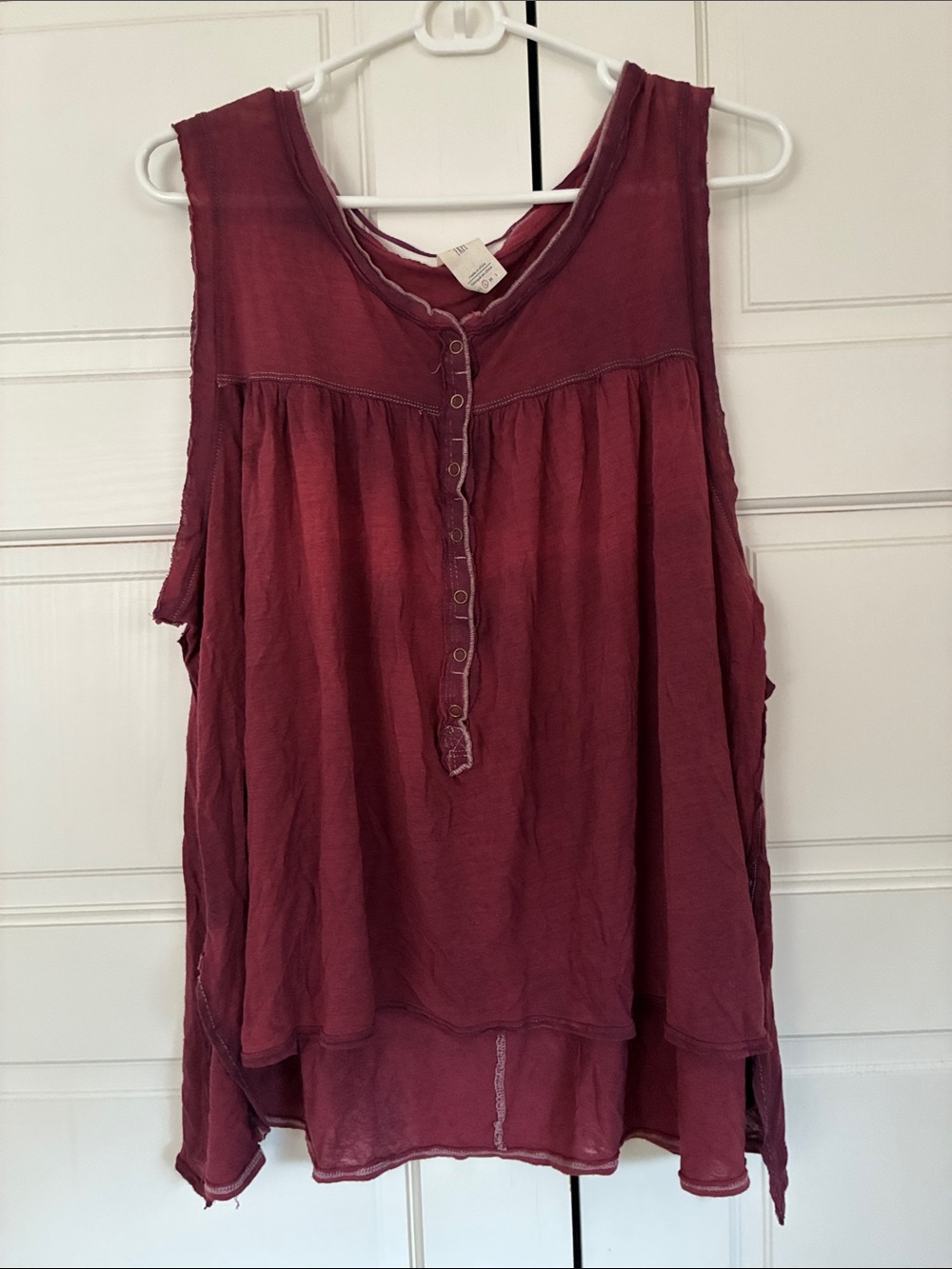 Free People Sleeveless Henley Tank Top - Wine